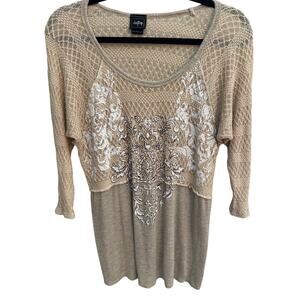 Daytrip Beige Crochet Knit Layered Y2K Tunic Top – Size XL
